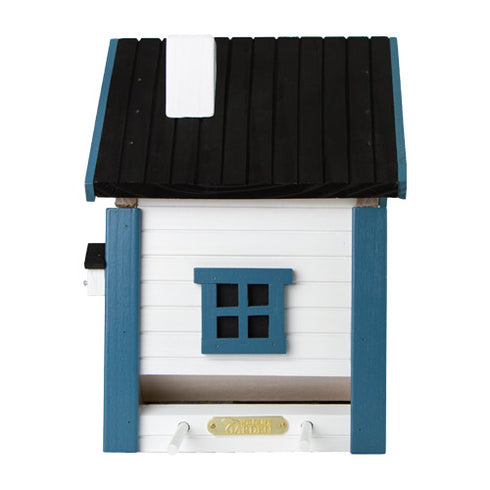 Talomallinen ruokinta ja linnunpönttö, valkoinen ja sininen, WG103 - lentoaukko 32mm